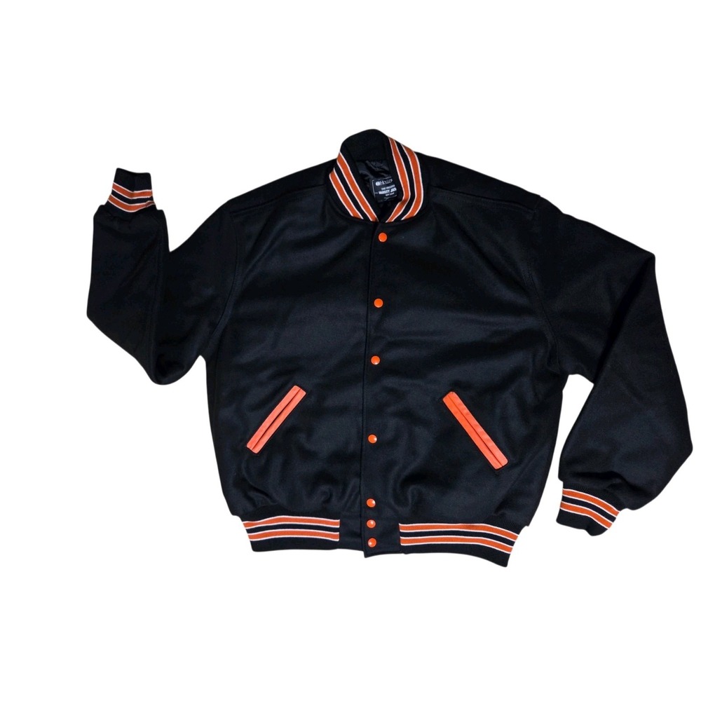 Holloway Letterman Varsity Jacket Wool Black Orange Wool L NWT